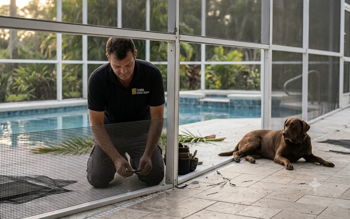 Pet-Resistant Pool Screen on a Tampa pool enclosure