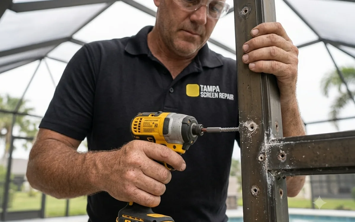 Aluminium upright replaced on a Carrollwood pool enclosure